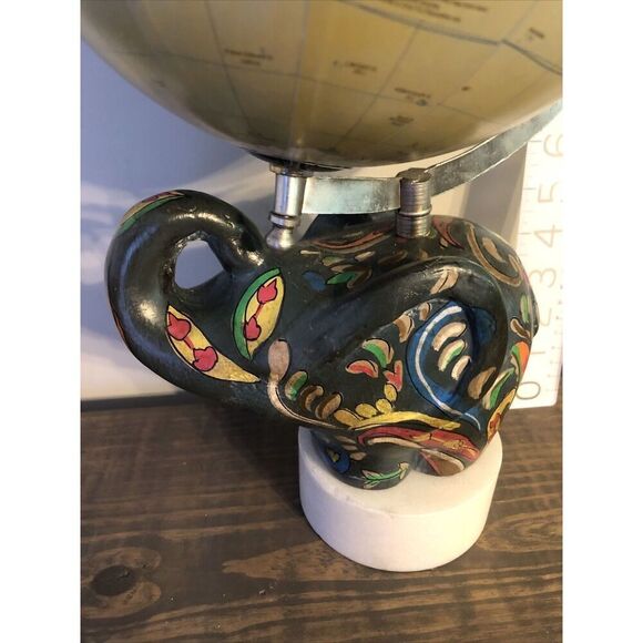 Stone Elephant World Globe on Painted on Marble Base Art Deco. Rare. Read - Picture 7 of 16